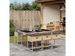 Vidaxl 7 Pcs Conj. Jantar Jardim C/ Almofadões Vime Pe Bege Misturado