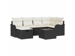 Maison Exclusive - Conjunto De Sofá De Jardim 7 Pcs Preto E Creme Rattan Sintético