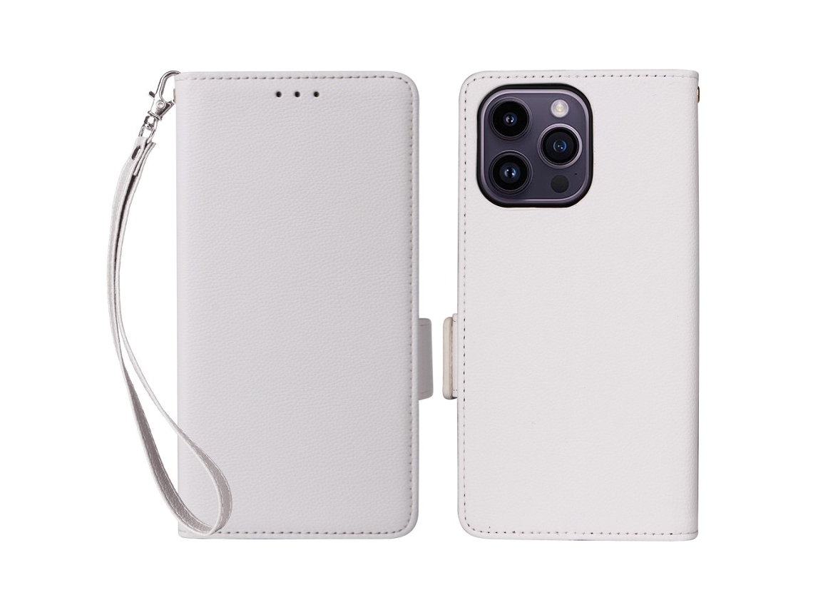Capa Textura Lichia Pega Para Iphone 15 Pro Max Pele Sintética Branco
