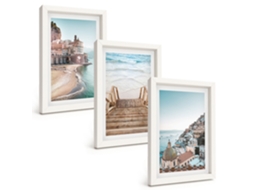 Composição De Quadros Vistas De Praia Em Tons Pastel De Verão Moldura Branca Imagens Para Um Quarto Infantil Espelharte (3 Peças 20x30 Cm)
