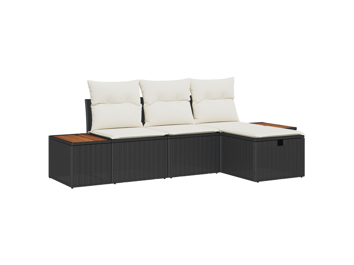 Conjunto 4 Sofá Exterior Vidaxl Preto Vime Pe (55 X 62 X 69 Cm)