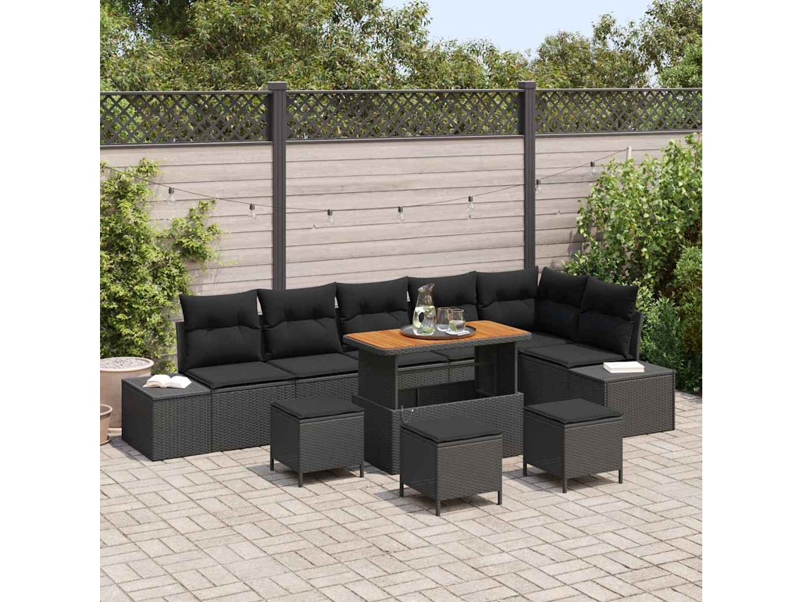 Vidaxl Conjunto De Sofá De Jardim 10 Unid. Preto Vime Pe