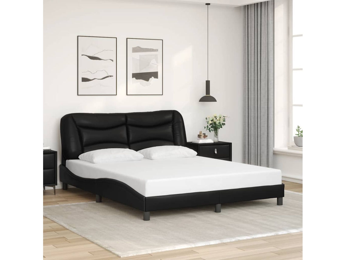 Vidaxl Estrutura De Cama Sem Colchão Hvar 160x200 Cm Couro Artificial Preto