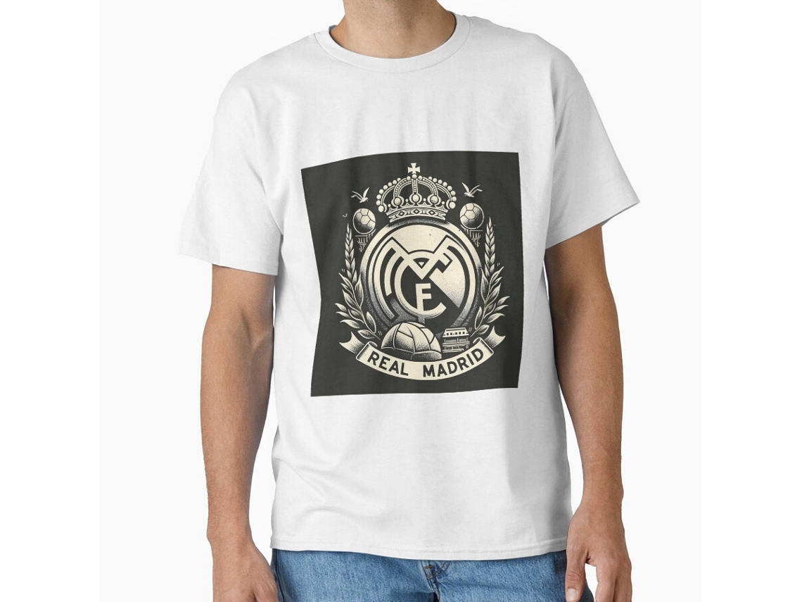 T-shirt Rockinstone Vintage Style Real Madrid Logo Classic Unisex For Football Fans-(xxxl)