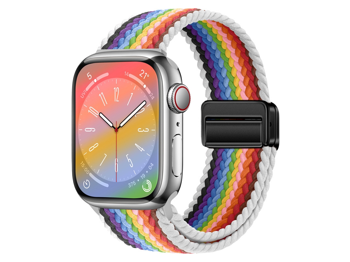 Bracelete Para Apple Watch 42/44/45/46/49mm Arco-íris Branco Cuich