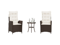 Vidaxl 3 Pcs Conjunto Bistrô Com Almofadões Vime Pe Castanho