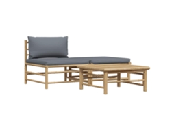 Maison Exclusive - 3 Pcs Conj. Lounge Jardim Em Bambu C/ Almofadões Cinza-escuro