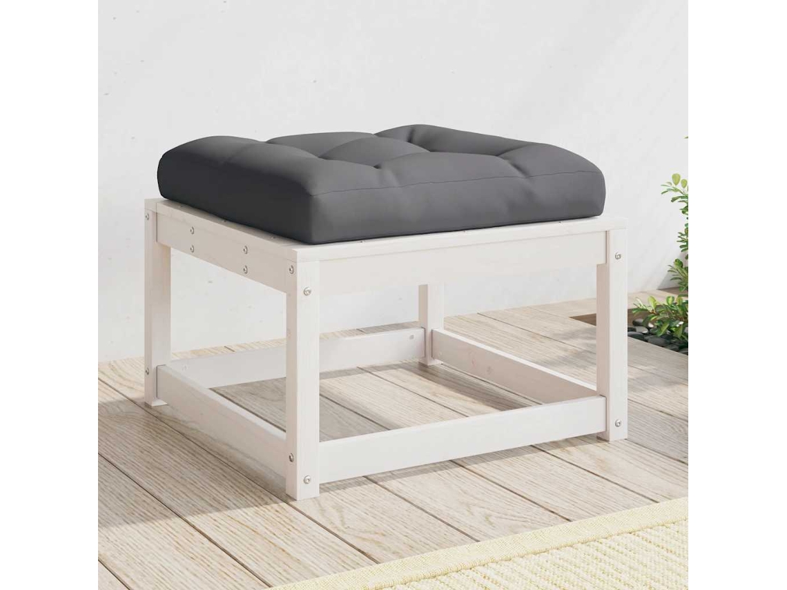 Vidaxl Apoio De Pés P/ Jardim C/ Almofadão Pinho Maciço Branco