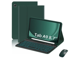 Capa de Teclado Bluetooth para Samsung Tab A9 8.7x110/115/117 Teclado Retroiluminado Colorido com Rato ,português, Verde Escuro e Preto XIAOMOYU