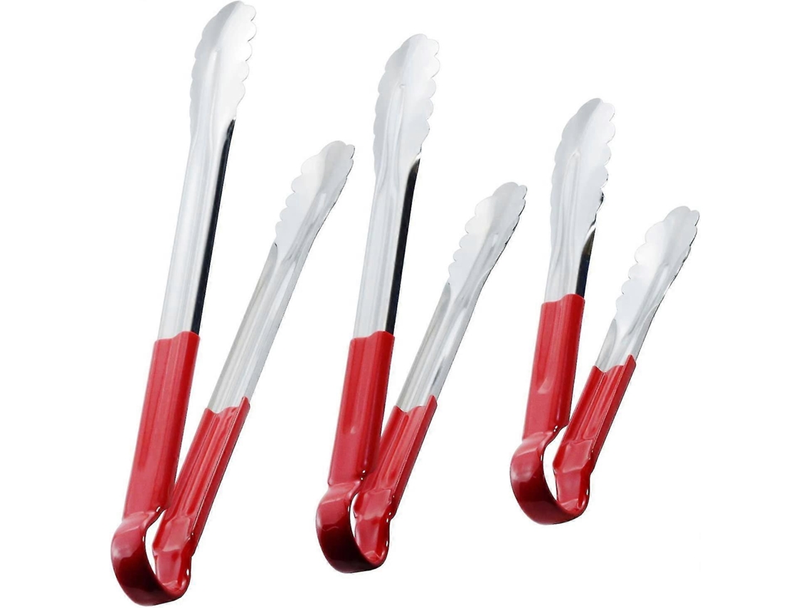 Pinças de cozinha de aço inoxidável Slowmoose, para serviço pesado (3 peças) (vermelhas)