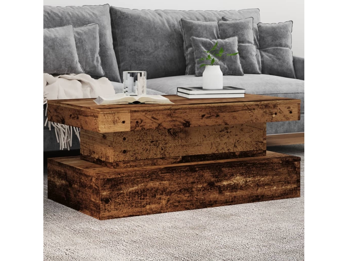 Vidaxl Mesa De Centro Com Luzes Led 90x50x40 Cm Madeira Velha