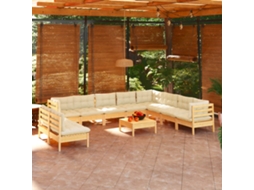 Vidaxl 11 Pcs Conjunto Lounge Jardim C/ Almofadões Creme Pinho Maciço