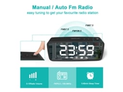 Despertador digital Baok de 5,1 polegadas com rádio FM, espelho, 3 níveis de brilho, modo escuro e função de descanso para o quarto.