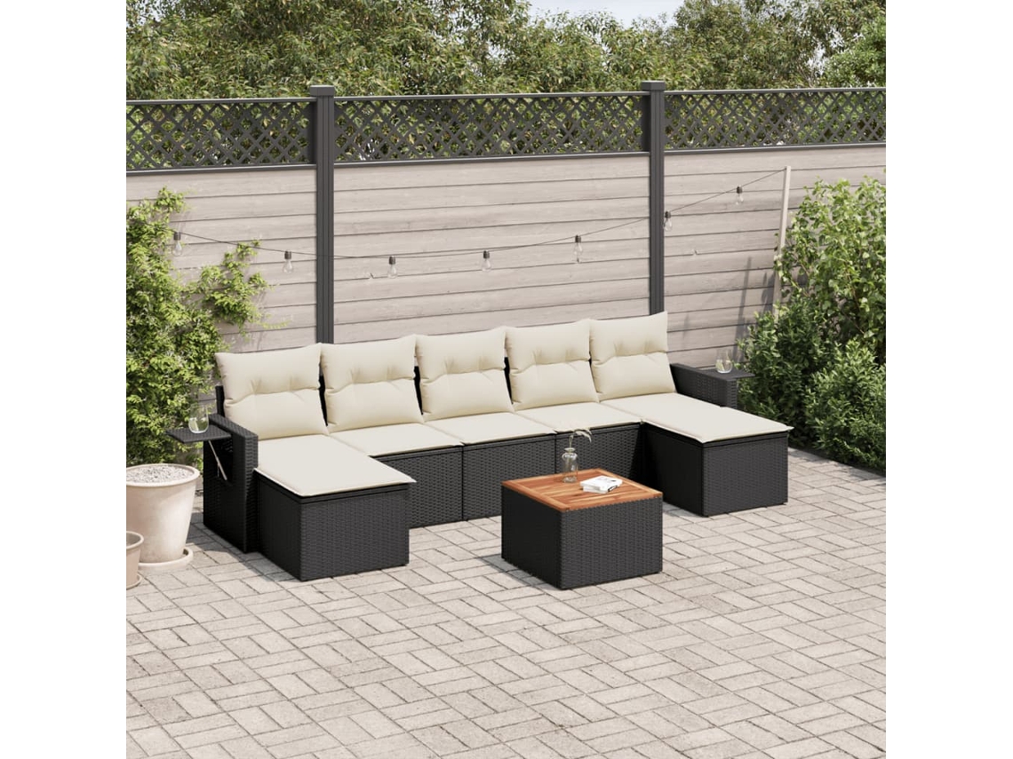 Vidaxl 8 Pcs Conjunto Sofás De Jardim Com Almofadões Vime Pe Preto