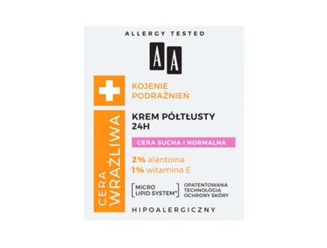 Hidratante e Regenerador Facial Aa Para Pele Sensível, 50ml