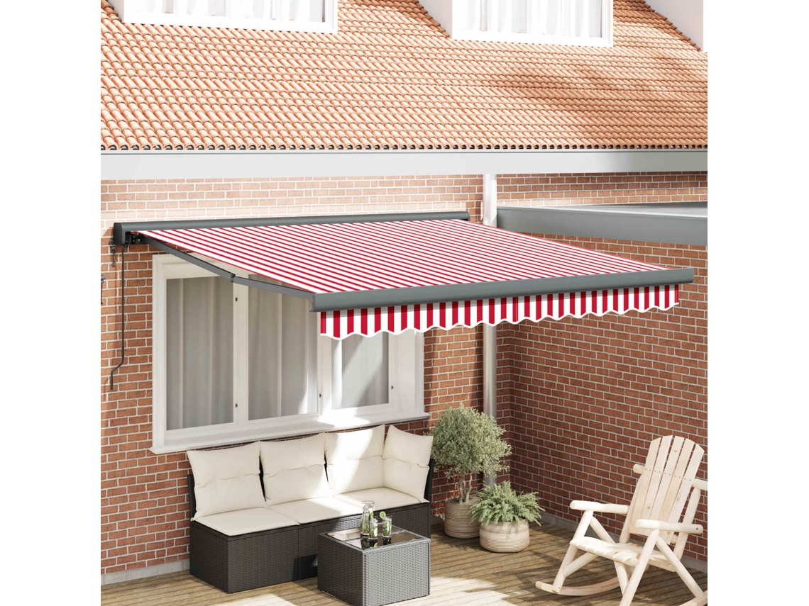 Vidaxl Toldo Retrátil Vermelho E Branco 300 X 250 Cm Tecido E Metal