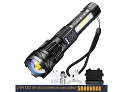 Lanterna Tática Led De Alta Potência De 24w Com Bateria 18650 Integrada E Função De Iluminação De Emergência.