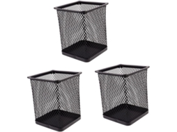Porta Lápis de Mesa Quadrado em Metal, Estojo Vazado Canetas, Design Criativo e Durável, Conjunto com 3 Peças