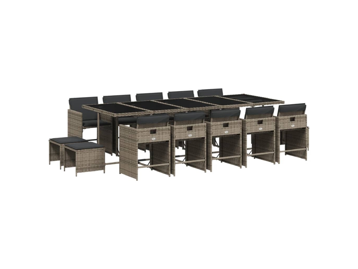 Conjunto de Jantar 15 Pcs para Jardim com Almofadões Vime Pe Cinzento MAISON EXCLUSIVE (15 pcs)