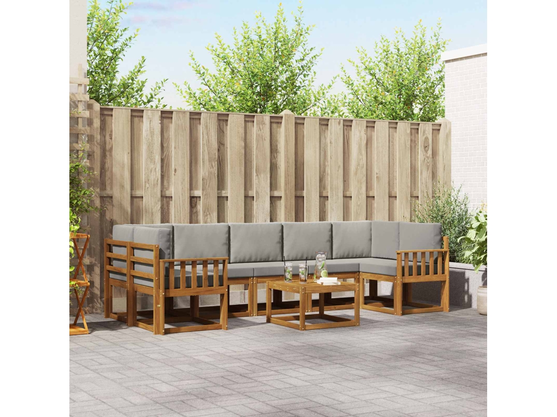 Vidaxl Conjunto De Sofás Para Exterior 8 Unid. Cinza Natural E Claro