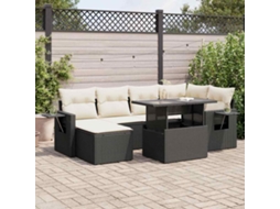 Vidaxl 7 Pcs Conjunto De Sofás P/ Jardim C/ Almofadões Vime Pe Preto