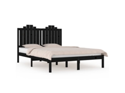 Estrutura de Cama 140x190 cm Madeira de Pinho Maciça Preto MAISON EXCLUSIVE