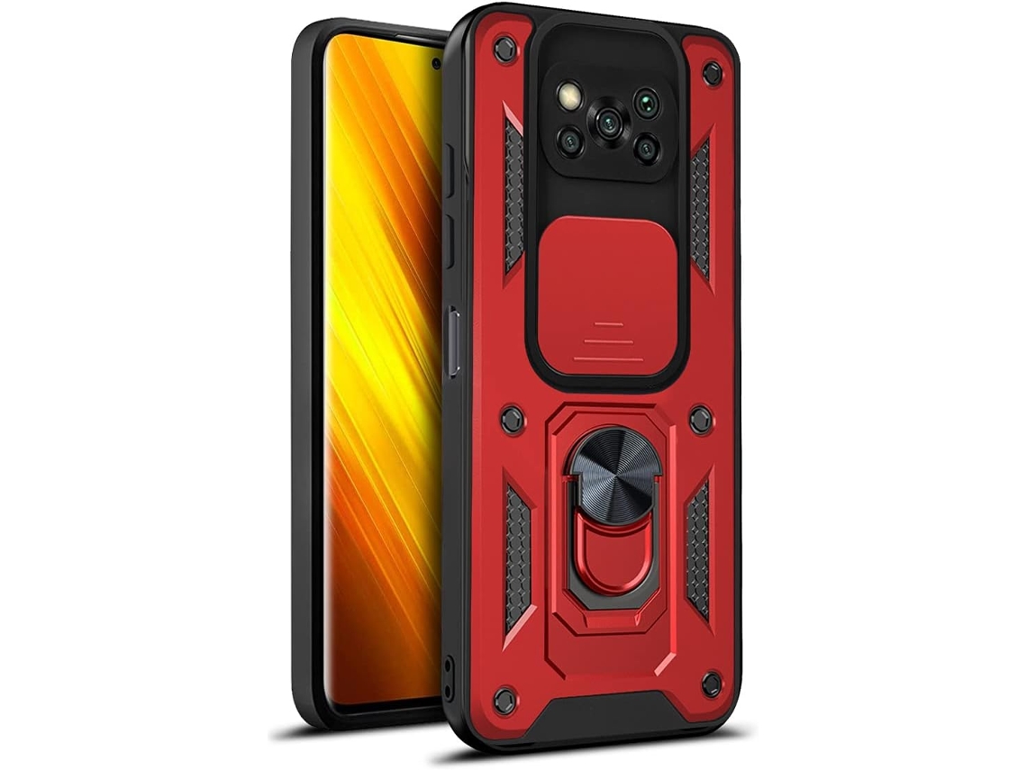 Capa Nfc Anel para Xiaomi Poco X3 Nfc HONGWE. Anti-Choque Magnética Vermelho