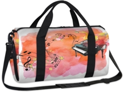 Bolsa Esportiva com Estampa Floral e Notas Musicais para o Fim de Semana 45x21x5x23cm Tecido Poliéste