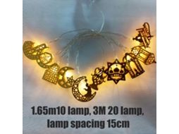 Luzes de Fio Led Eid Mubarak Lua Estrela Bateria | S/MARCA