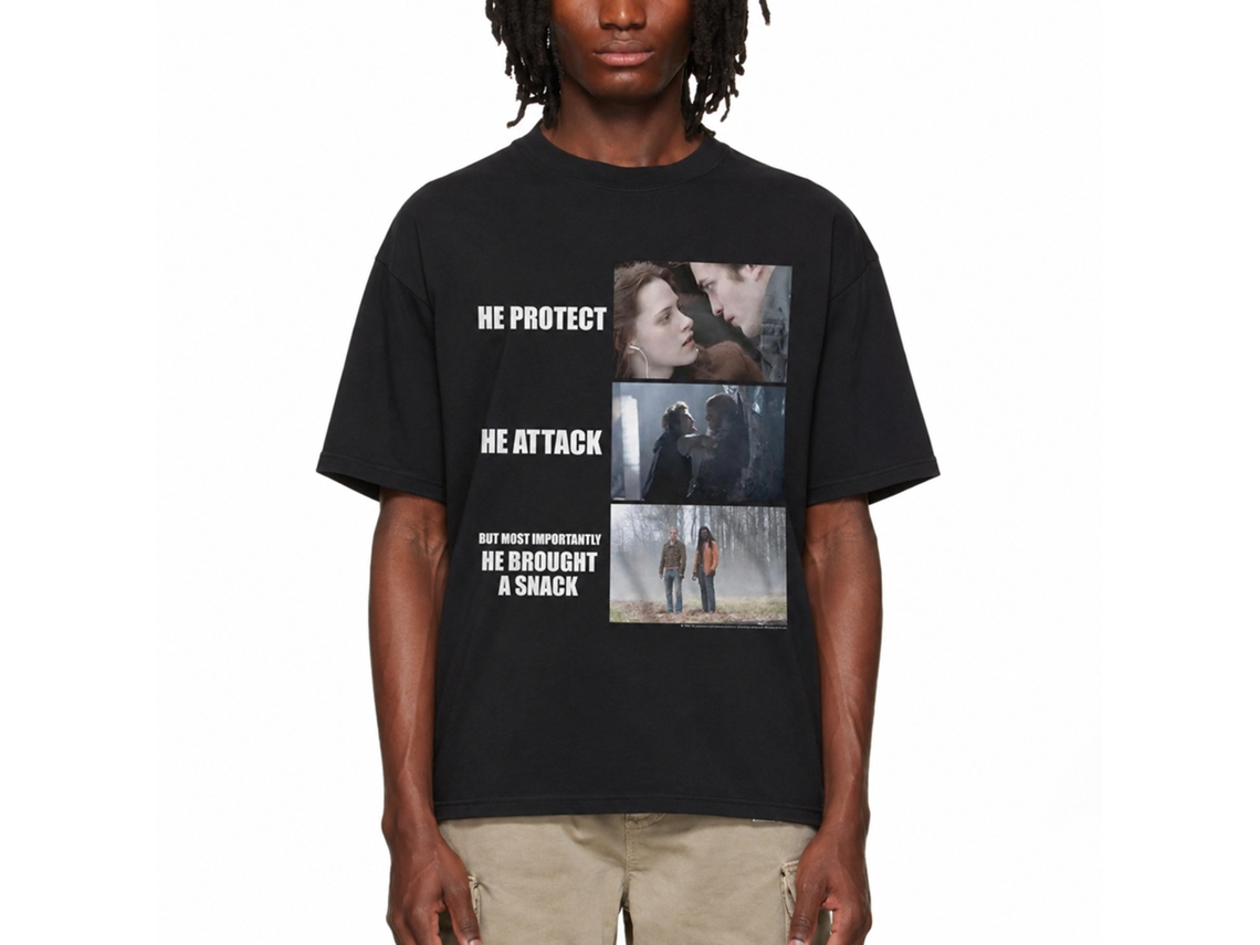 Rockinstone Twilight Movie He Protect He Attack Black Adult T-shirt Size:s