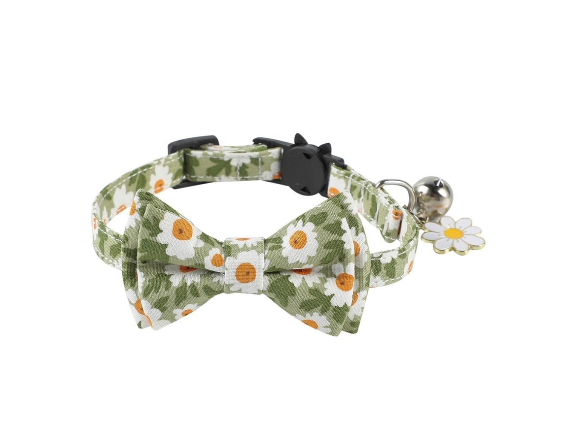 Collar para Gato com Gravata Removível e Sino Floral Ajustável