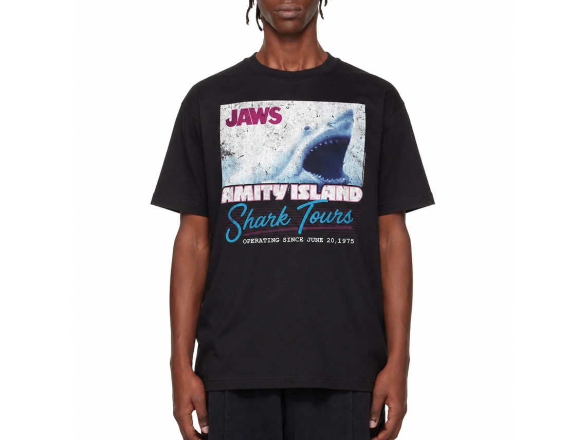 Rockinstone Jaws Movie Shark Tours Black Adult T-shirt Size:s