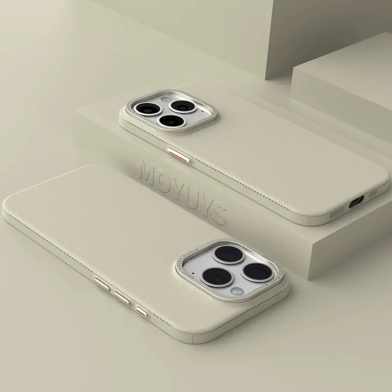 Capa Para Câmera (iphone 14 Cinza), Em Metal Com Textura De Couro E Revestimento Fosco De Silicone Resistente A Impactos.