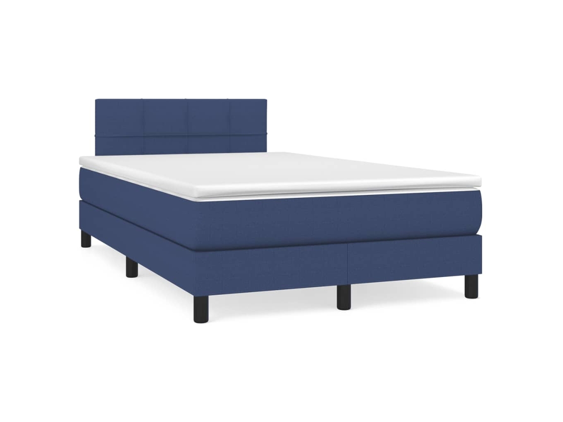 Vidaxl Cama Box Spring C/ Colchão E Led 120x190 Cm Tecido Azul