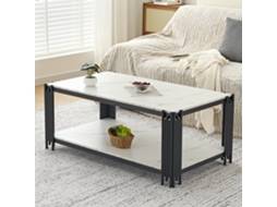 Mesa Retangular Com Pés Metálicos, Tampo Marmorizado, Móvel Moderno Para Sala, Branco E Preto – A46/l1140/p64 Cm.