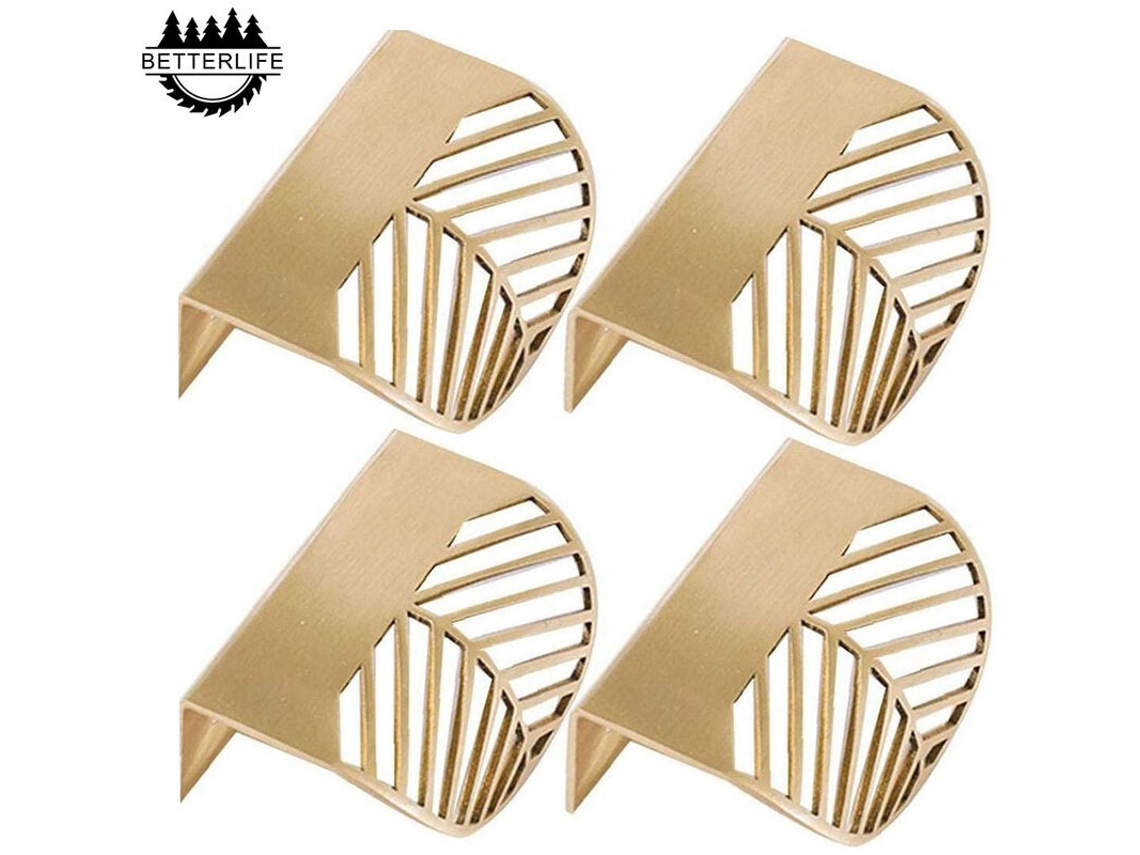Conjunto de 4 Puxadores em Formato Folha para Armários, em Latão Dourado, para Móveis de Cozinha, Puxadores de Cobre para Portas e Gavetas BRILVIBERA