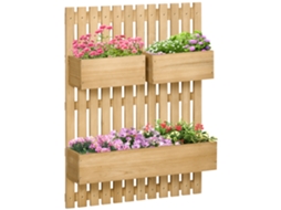 Vaso Vertical De Externo Com 3 Vasos Removíveis, Madeira, 60x16x80cm