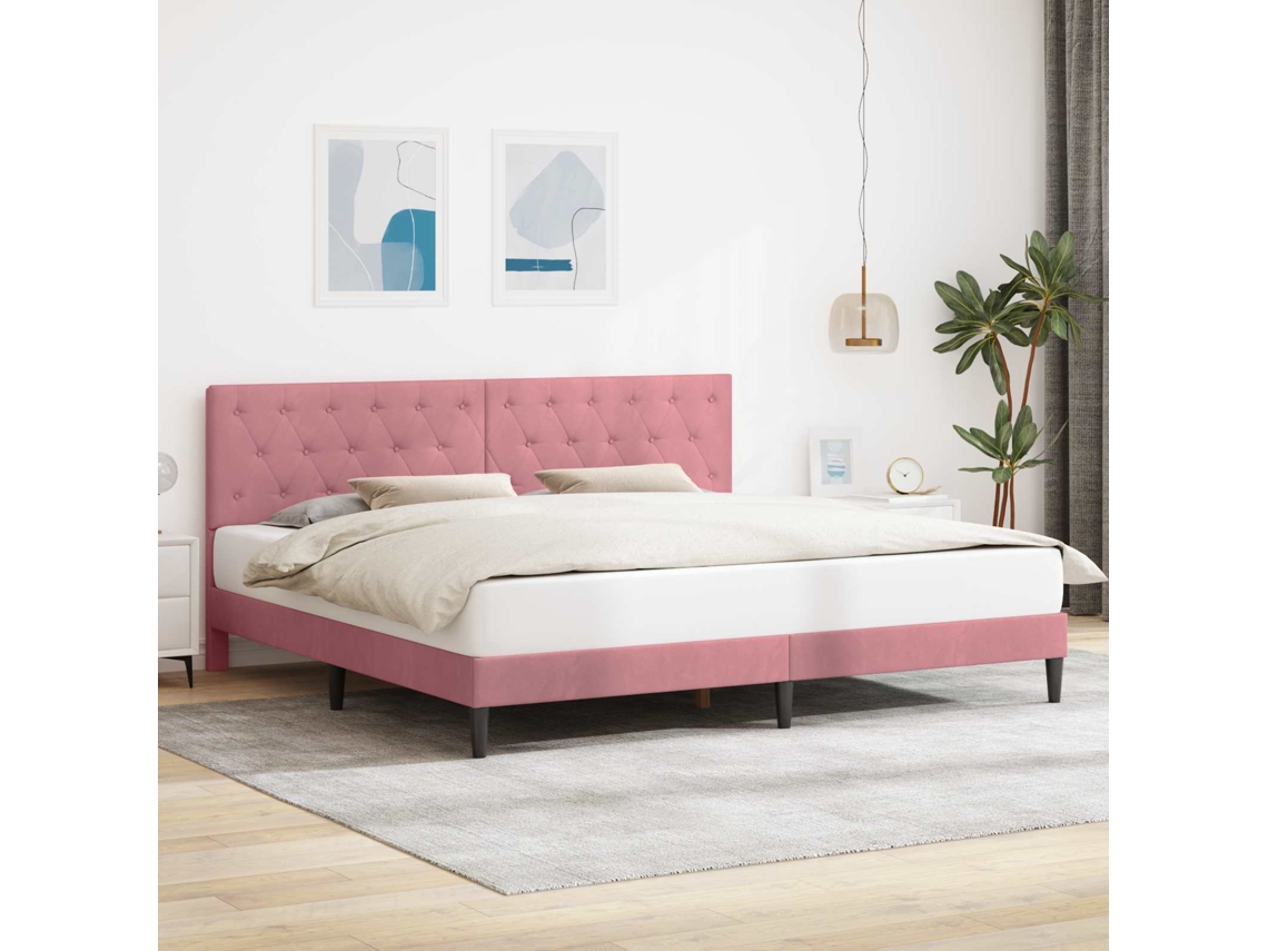 Vidaxl Estrutura da Cama com Cabeceira Rosa 200 X 200 Cm Veludo