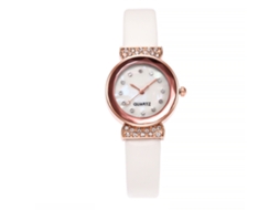 Relógio de Pulsera Feminino com Strass Mostrador Pequeno Couro Pu Vansvar Branco