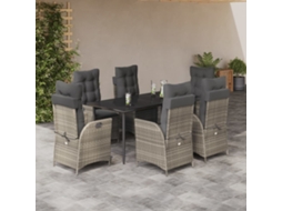 Vidaxl 7 Pcs Conj. Jantar P/ Jardim C/ Almofadões Vime Pe Cinza-claro