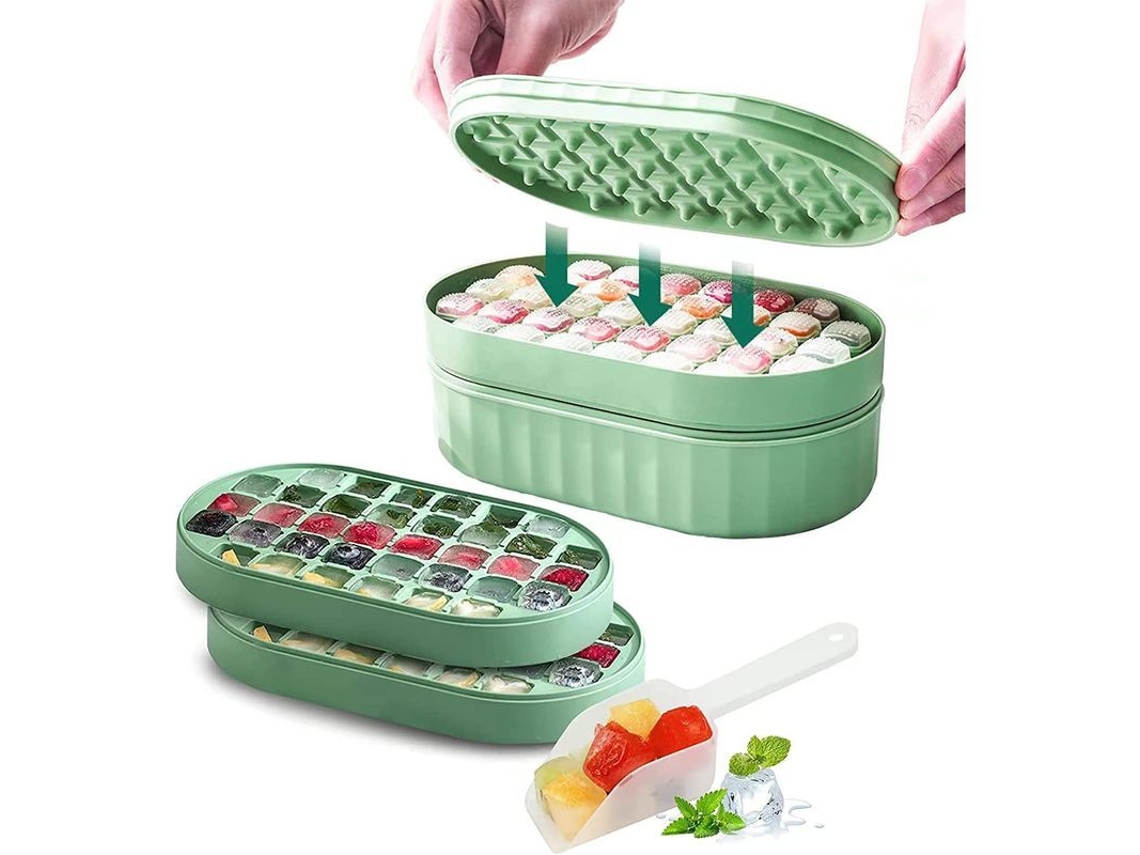 Conjunto de Formas de Gelo Quadrado com Tampa e Espátula, Verde | S/MARCA