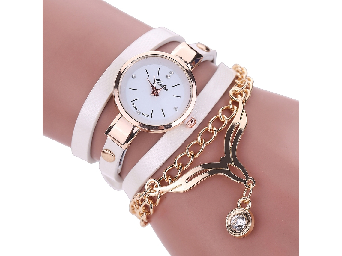 Relógio de Quartzo Feminino de Moda com Pulseira de Couro Pu Fina (branco)