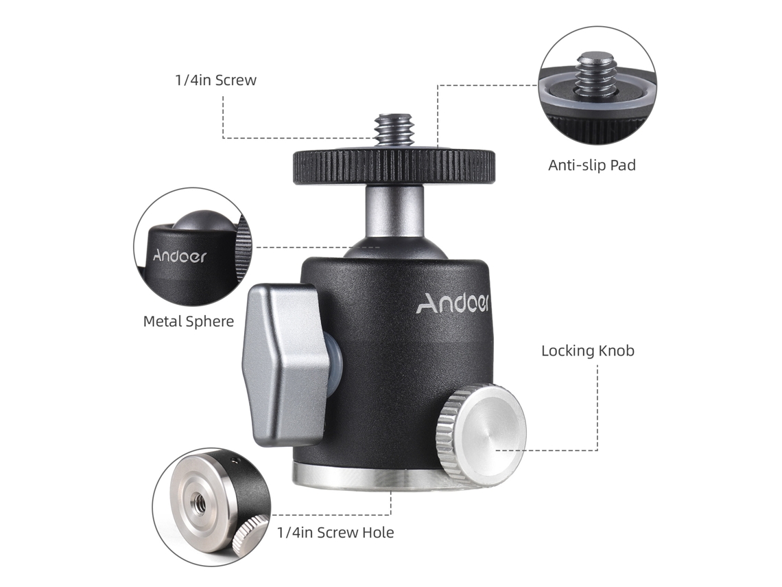 Cabeça De Bola De Alumínio Mini Para Tripé, Adaptador Com Parafuso 1/4, Suporte Universal