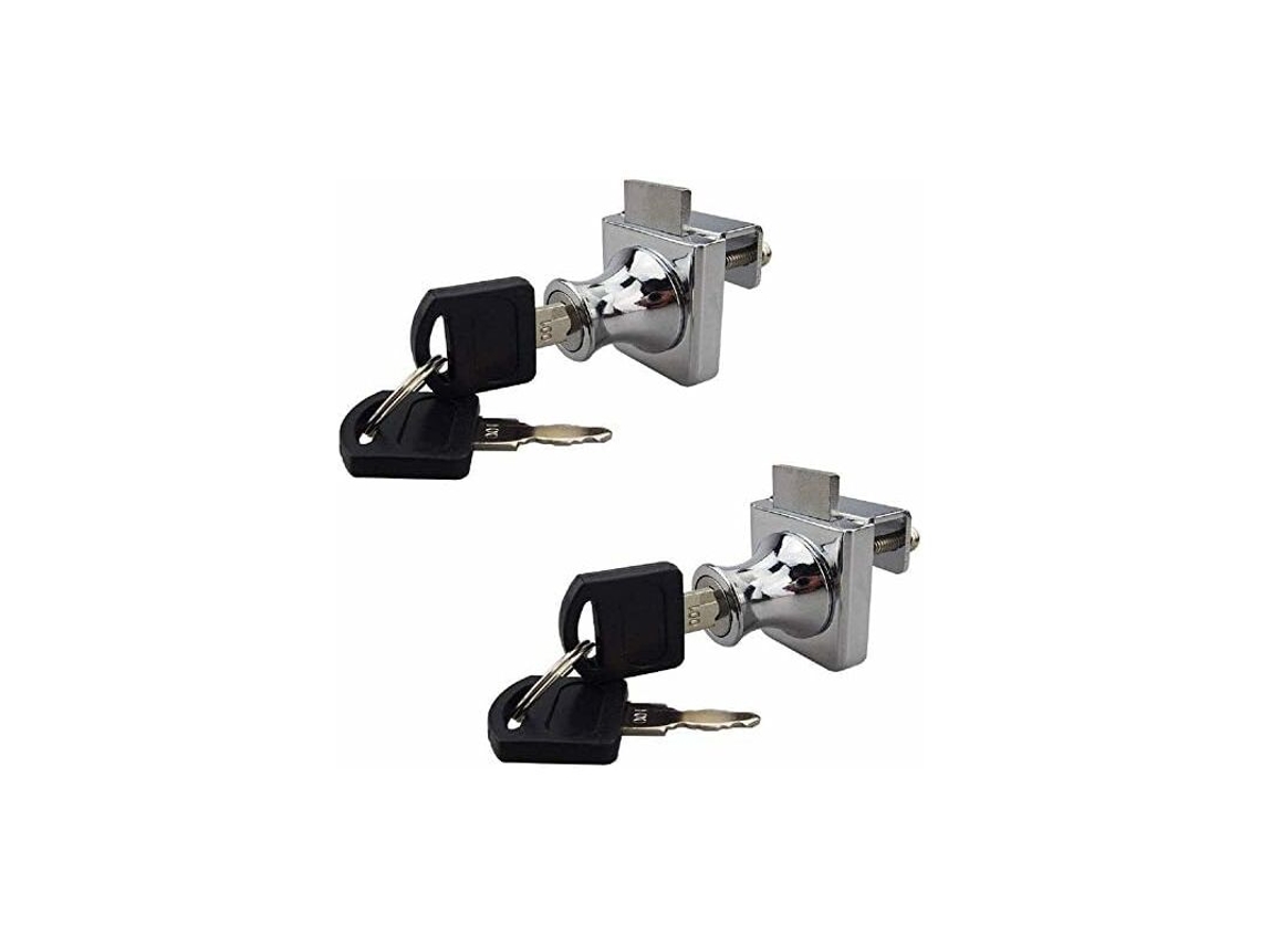 Conjunto De 2 Fechaduras Porta Vidro Basculante Simples Para Vitrine, Cromadas, Com Chave Separada, Sem Necessidade Furação.