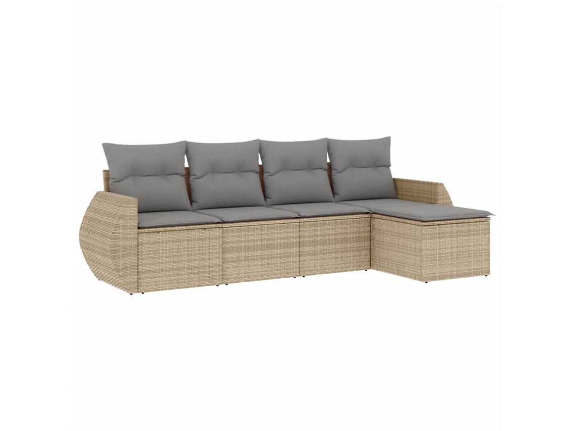Conjunto de 5 Sofás para Jardim com Almofadões Vime Pe Bege MAISON EXCLUSIVE (5 pcs)