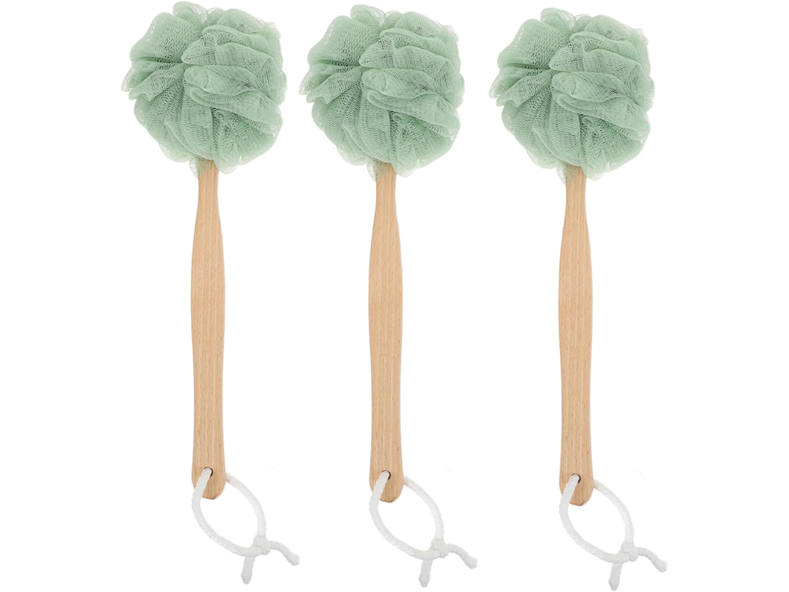 Conjunto De 3 Escovas Banho Plafope Com Cabos Nylon Verde Para Esfoliação Corporal E Limpeza, Deixando A Pele Macia E