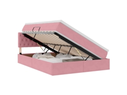 SYFAX™ Cama com Armazenamento com Colchão Rosa 140 X 200 Cm Veludo