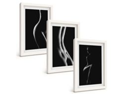Conjunto De Quadros Com Moldura Silhuetas Femininas Em Preto E Branco Moldura Branca Fotos Para O Escritório Espelharte (3 Peças 20x30 Cm)