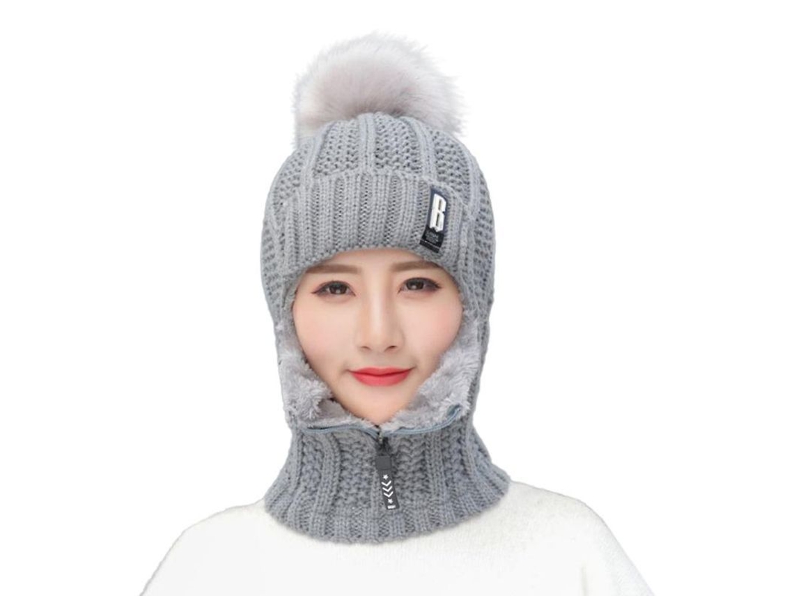 2026 gorro de Punto para Mulher Antivento com Zíper para Pescoço e Orelhas Macio e Quente para Esqui e Ocasiões Diárias