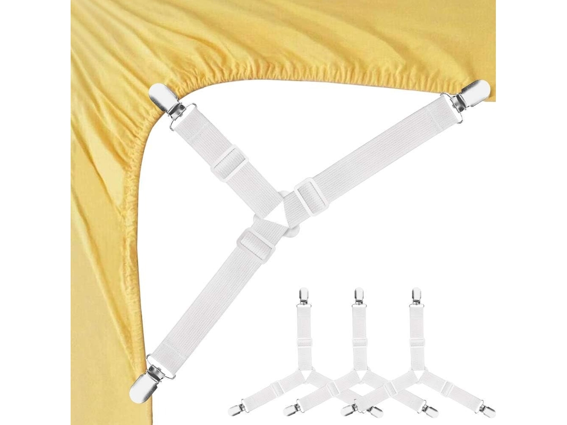 Fixadores De Lençóis Ry, 4 Peças, Suportes Elásticos Triangulares Ajustáveis, Clipes Para Lençóis, Protetores De Colchão, Almofada De Sofá Branca